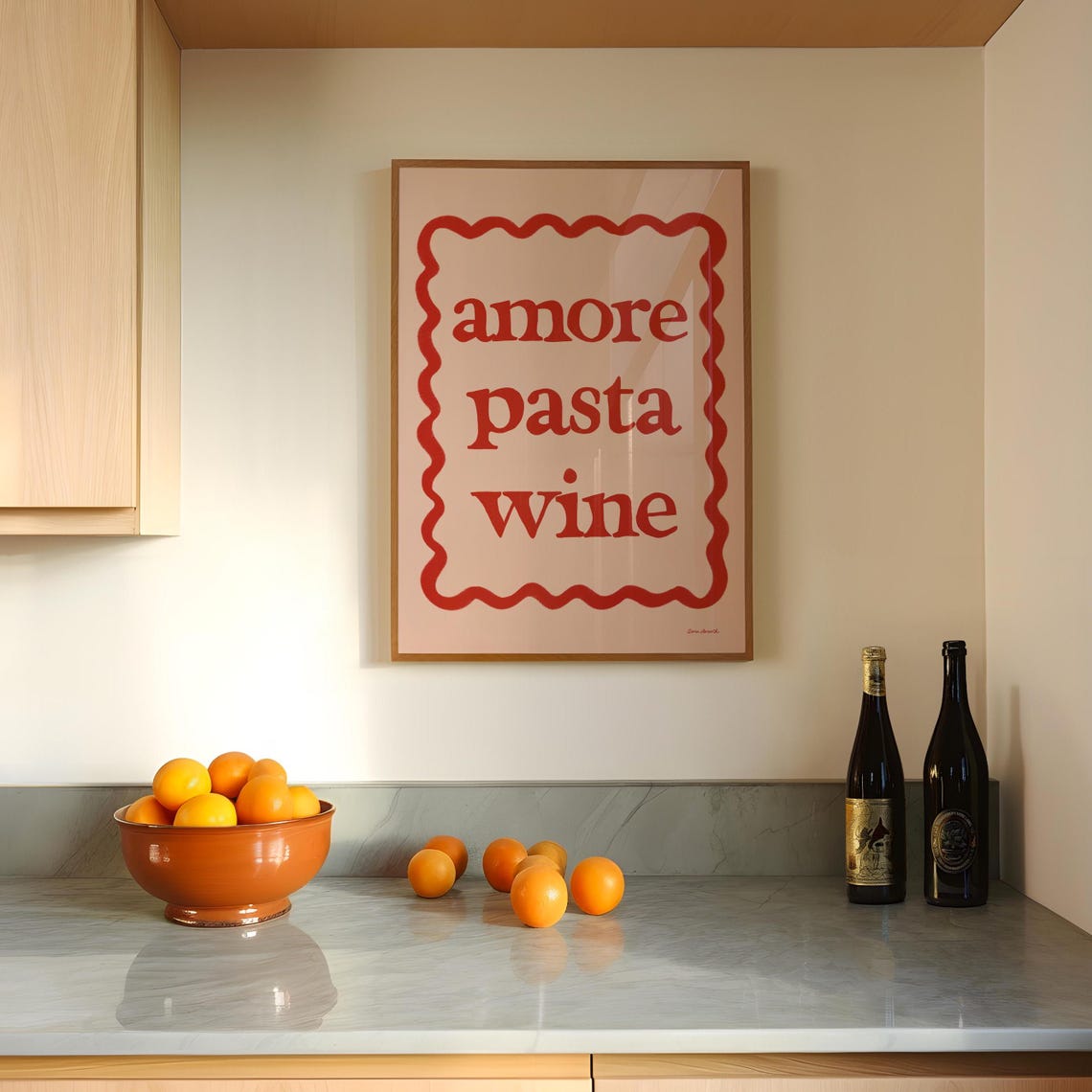 Amore Pasta Wine Pink Red Typography Retro Italian Kitchen Wall Art