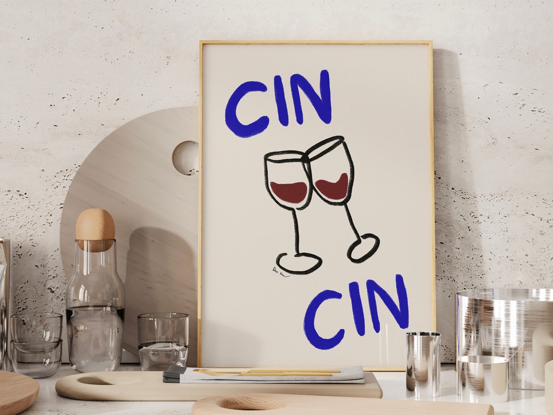 Cin Cin Cheers Clinking Wine Glasses Italian Bar Cart Poster - Image 4