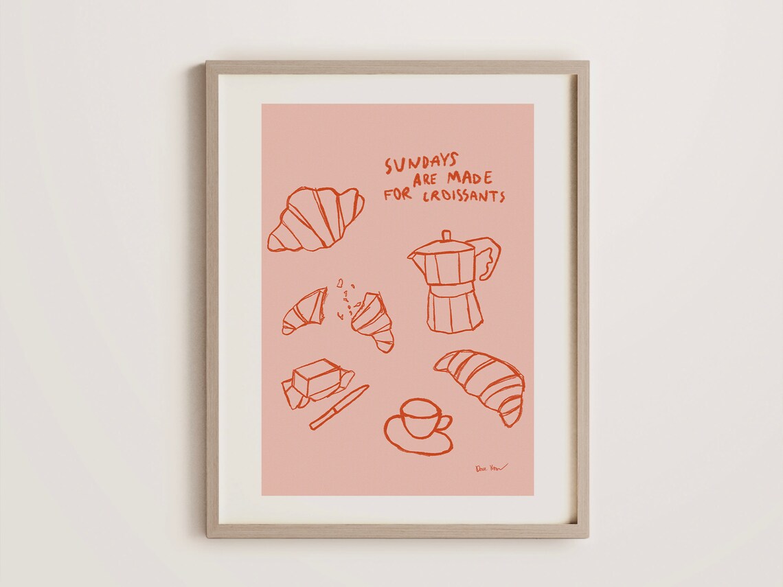 Sundays Are Made For Croissants Pink Sweet Breakfast Kitchen Poster - Image 2