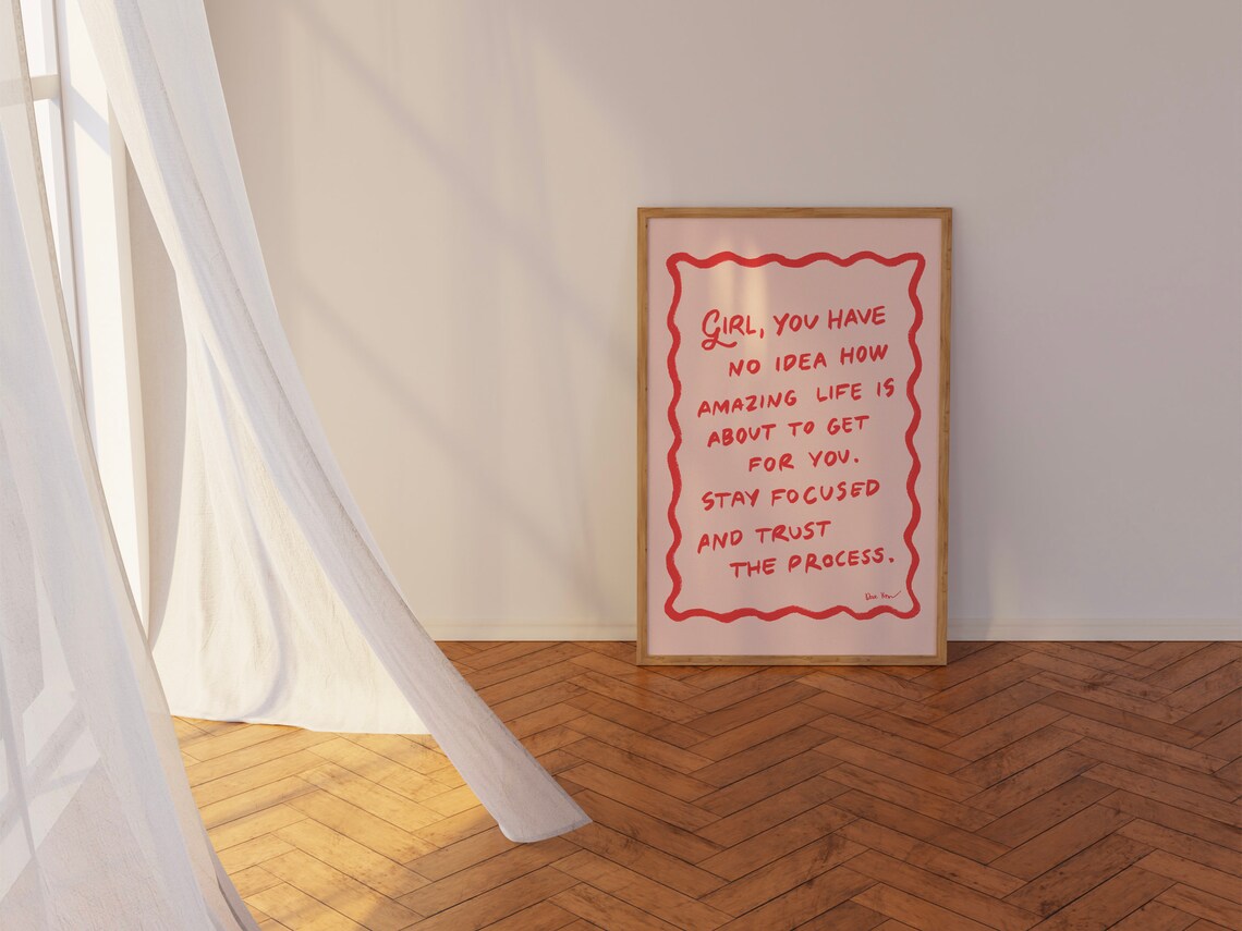 Girl Stay Focused Trust the Process Inspirational Red Quote Poster - Image 2