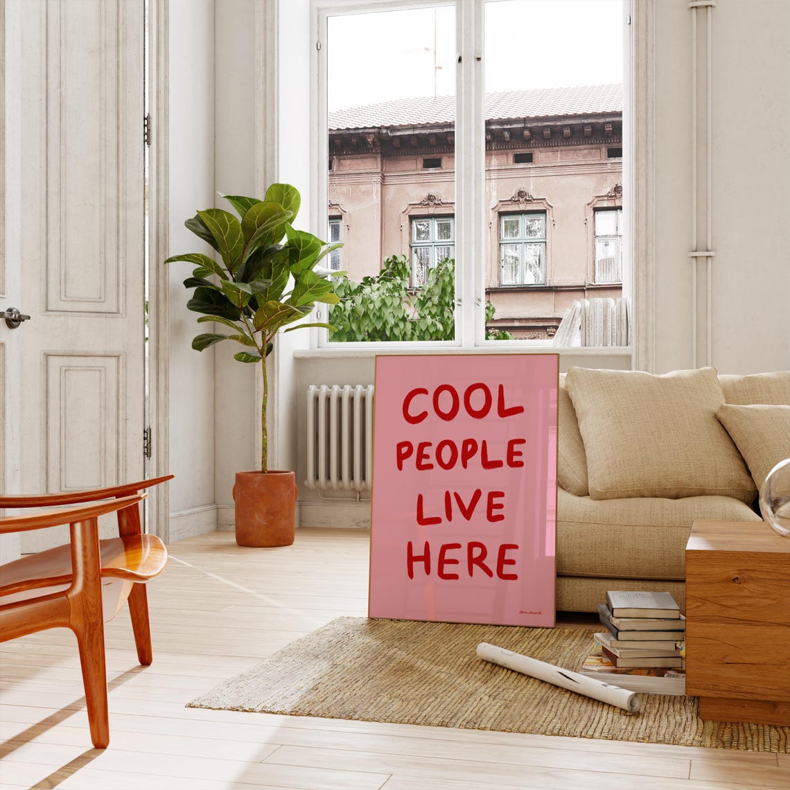 Cool People Live Here Bold Red Pink Typography Quote Art Poster - Image 4
