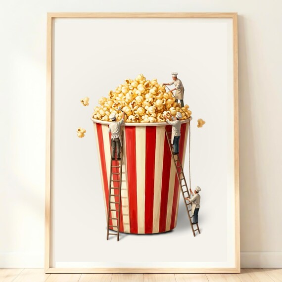 Movie Poster Popcorn Wall Art Night Decor Film Print Cinema Hollywood