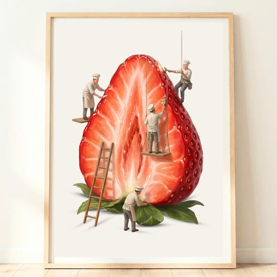 Strawberry Wall Art Decor Print Fruit Poster Kitchen
