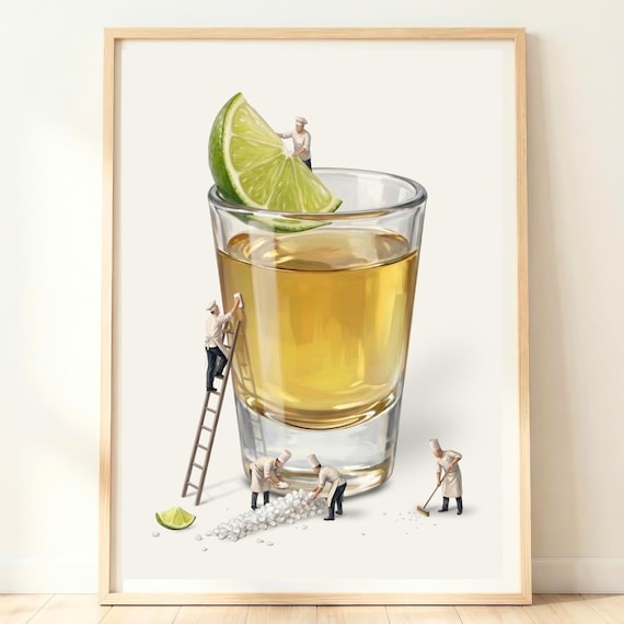 Giant Tequila Shot With Lime Salt Tiny Chefs Mexican Bar Poster