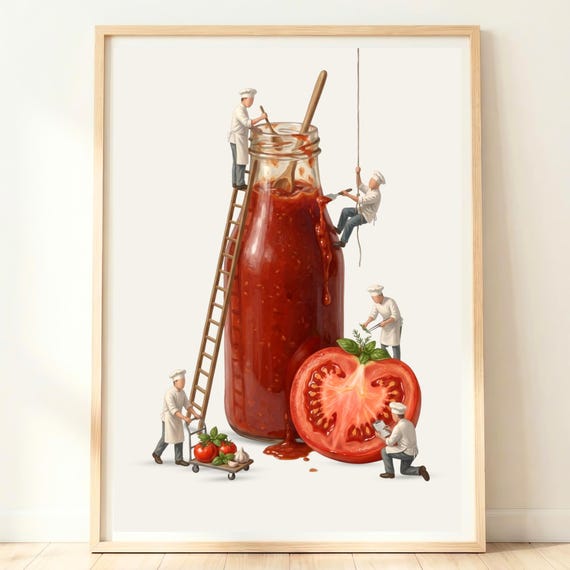 Ketchup Wall Art Tomato Print Cooking Whimsical Home Decor Lover Gift
