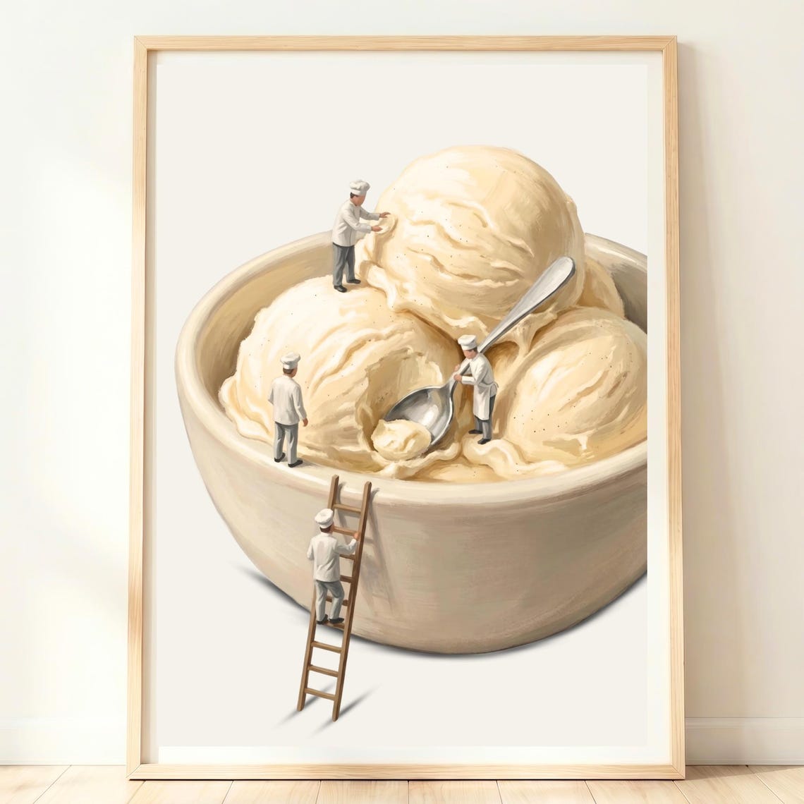 Vanilla Ice Cream Tiny Chefs Whimsical Dessert Kitchen Art Poster