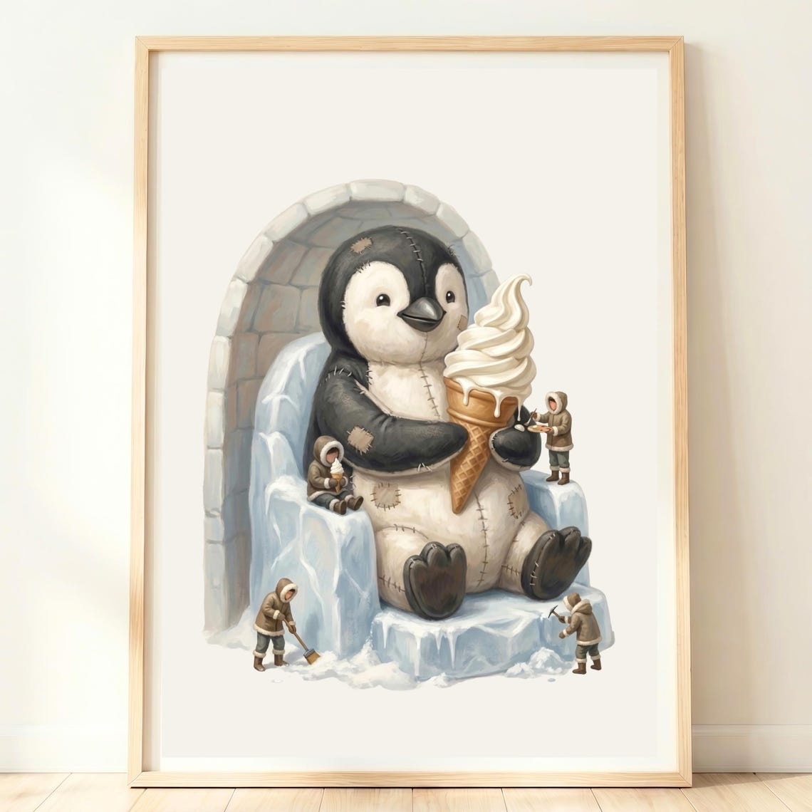 Plush Penguin With Ice Cream Cone Winter Igloo Nursery Poster