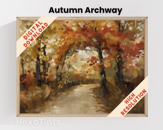 Autumn Decor Fall Foliage Artwork Oil Impasto Painting Unique Moody Art Rustic Landscape Print Earth Toned Living Room Decor