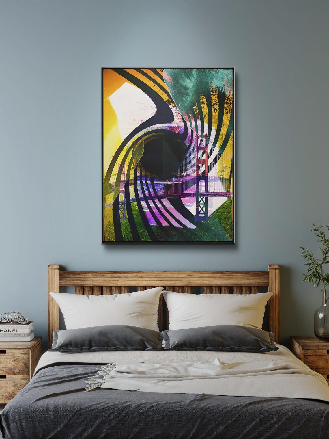 Abstract Photography Collage With Black Geometric Streaks A Retro Style Sci Fi Composition Of A Black Hole Over A Bridge