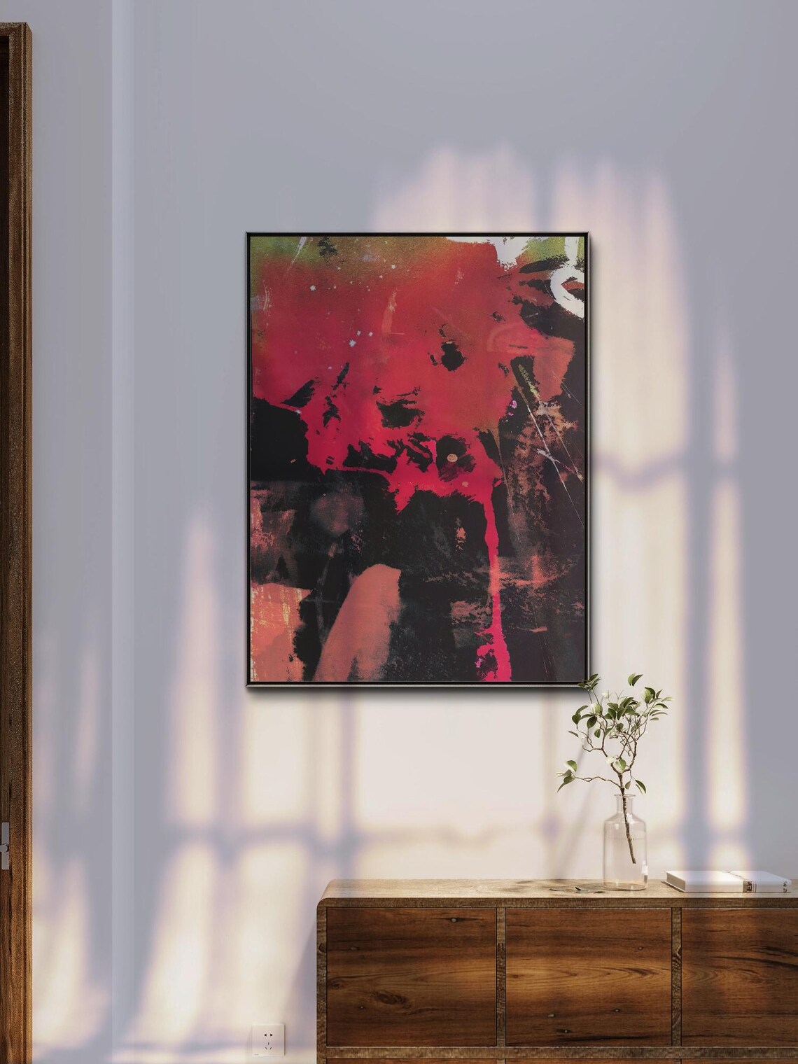 Midnight Stars Dark Red and Black Moody Abstract Expressionist Painting Poster