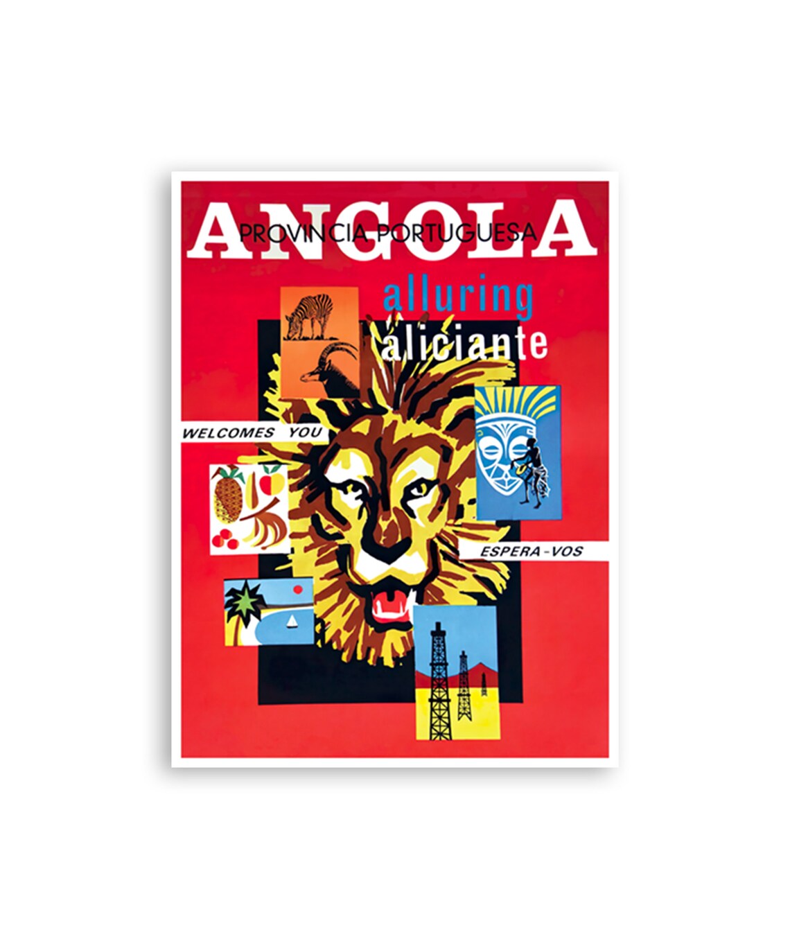 Angola Portuguese Province Lion Safari Vintage African Travel Poster