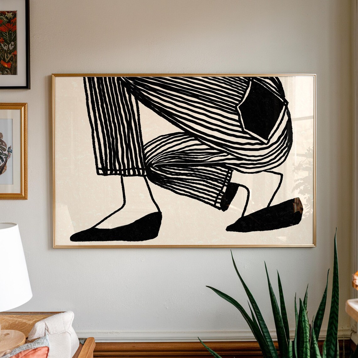 Retro Striped Trousers Legs Minimalist Black Line Fashion Art Print