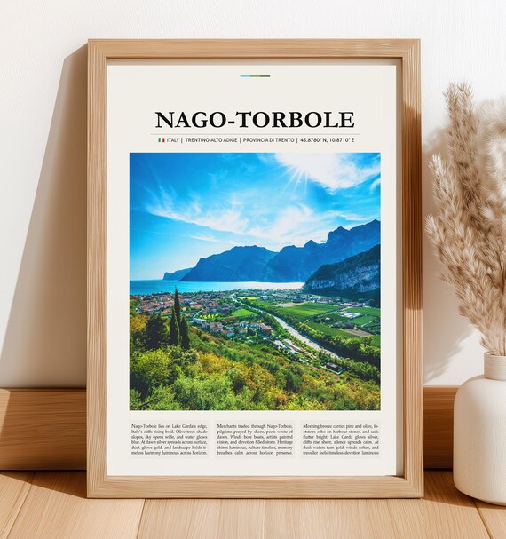 Nago Torbole Lake Garda Mountain Town View Vintage Travel Poster