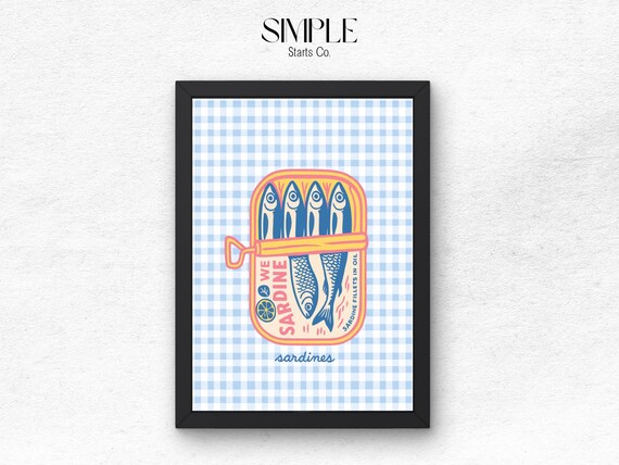 Sardines Wall Art Print Coquette Retro Fish Kitchen Sardine Poster Housewarming Decor Gift For Her