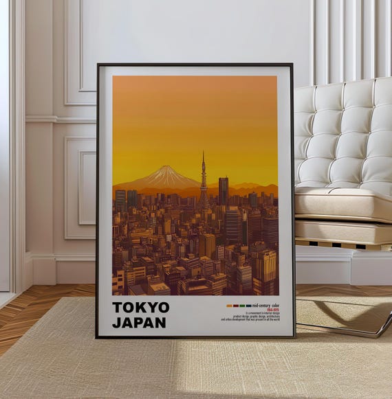 Tokyo Japan Mid Century Modern Architecture Art Print Retro Minimalist City Poster With Geometric Design Bold Mid Century Poster Decor