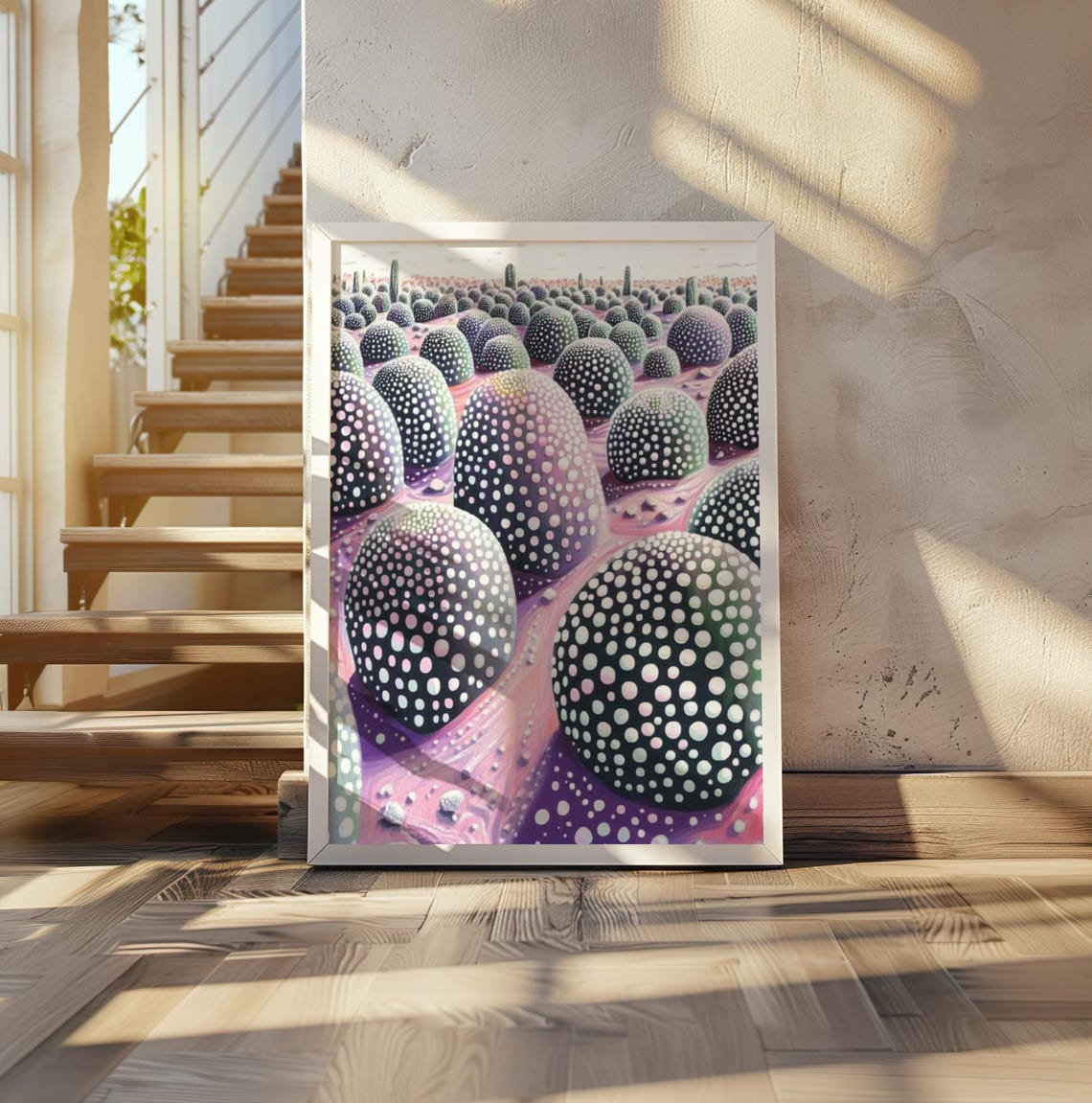Kusama Inspired White Dotted Pumpkin Field on Pink Hills Poster