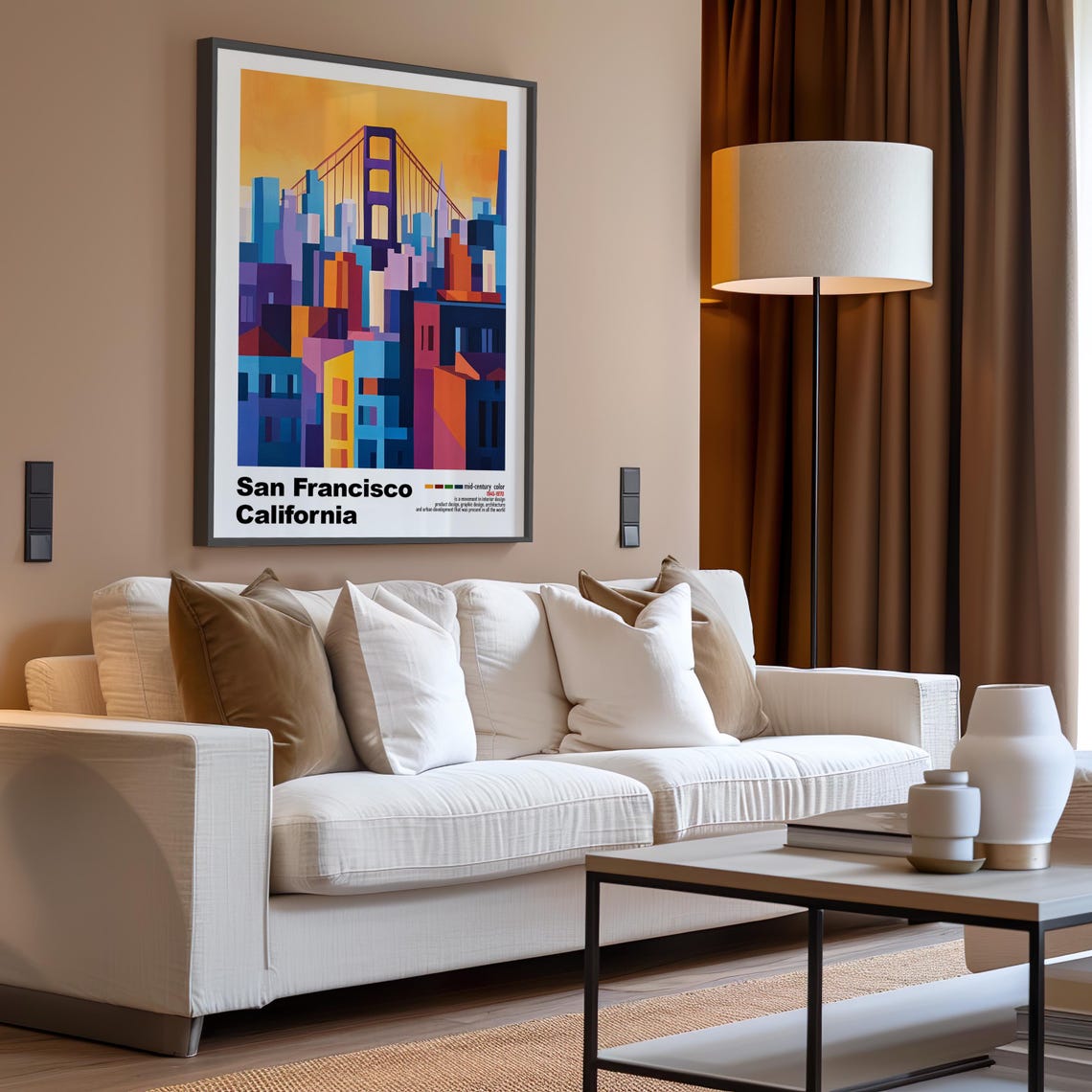 San Francisco California Golden Gate Blocks Sunset Mid Century Poster - Image 3