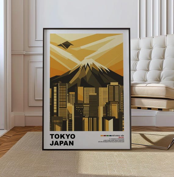 Tokyo Japan Mid Century Modern Architecture Art Print Retro Minimalist City Poster With Geometric Design Bold Mid Century Poster Decor