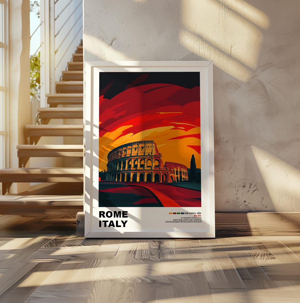 Rome Italy Colosseum Under Crimson Dusk Dramatic Red Sky Poster - Image 2