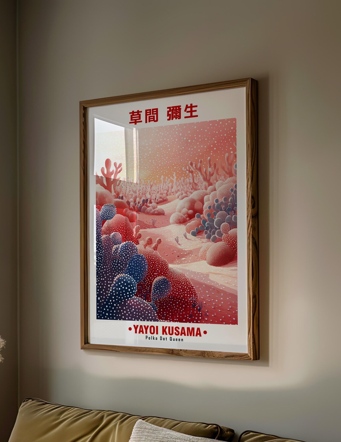 Pink Coral Canyon Dotted Rocks Soft Sky Yayoi Kusama Inspired Poster - Image 2