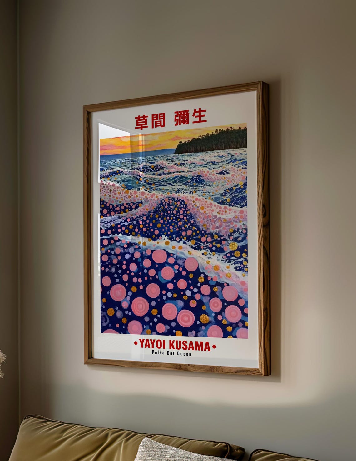 Yayoi Kusama Inspired Great Ocean Wave at Sunset Dot Art Poster - Image 2