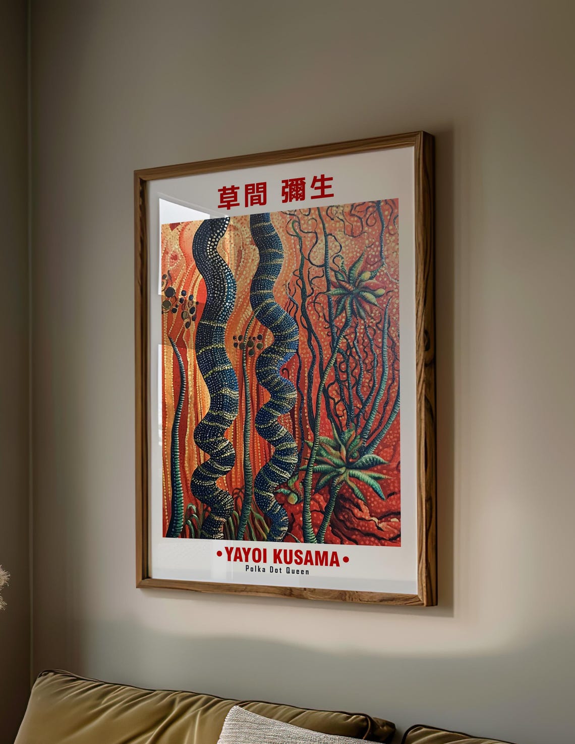 Yayoi Kusama Inspired Red Dotted Waves Abstract Artwork Poster - Image 2