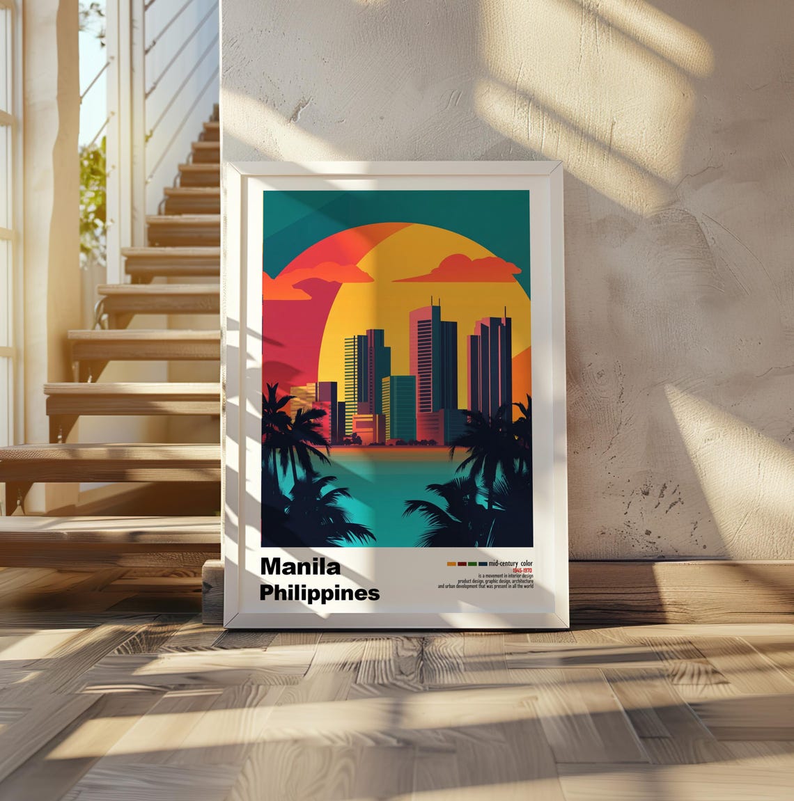 Manila Philippines Retro Day Skyline Silhouette Palm Sun Poster - Image 2