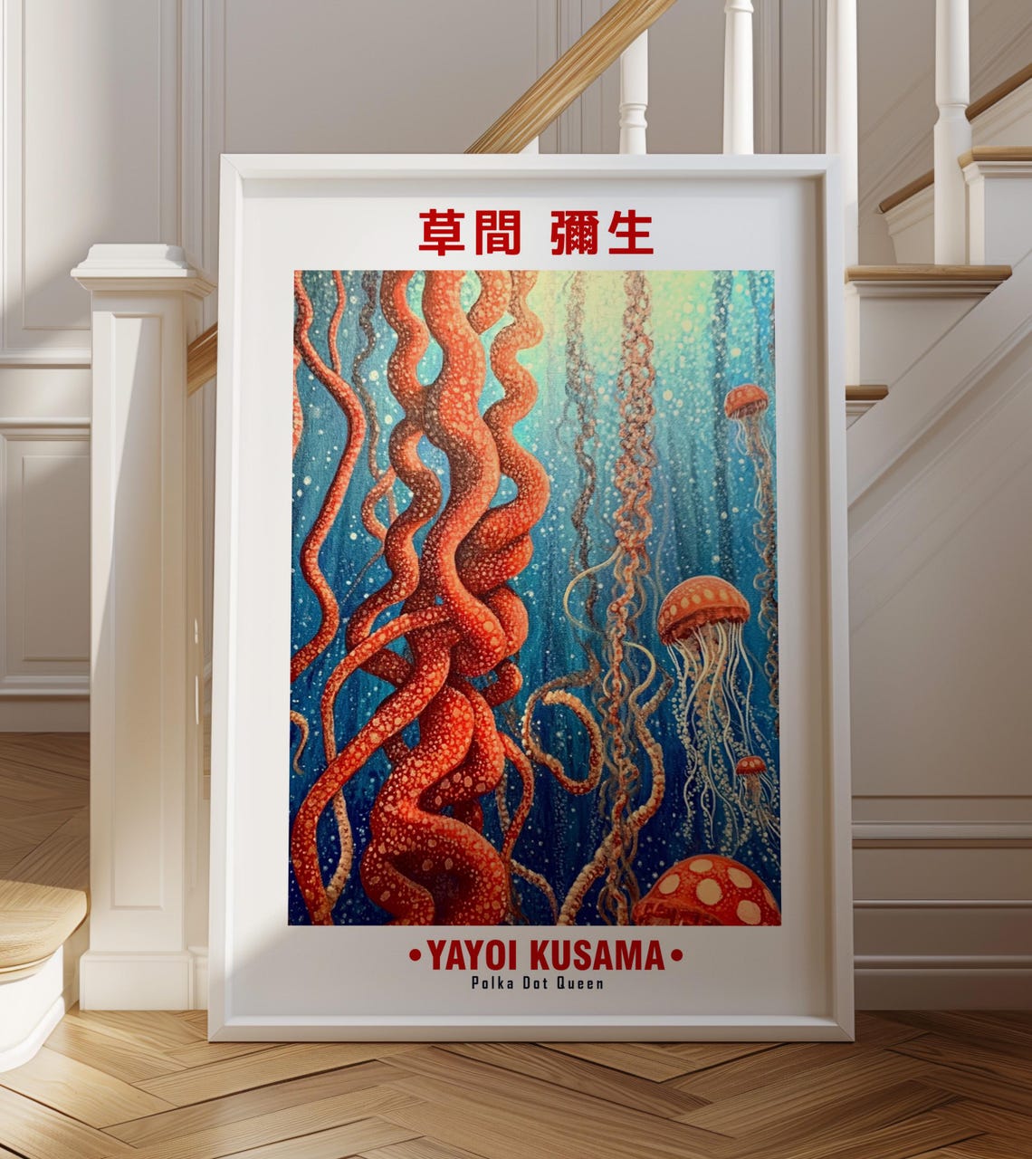 Yayoi Kusama Inspired Red Tentacles Deep Ocean Scene Art Poster