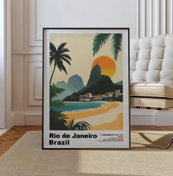 Rio De Janeiro Brazil Mid Century Modern Architecture Art Print Retro Minimalist City Poster With Geometric Design Bold Mid Century