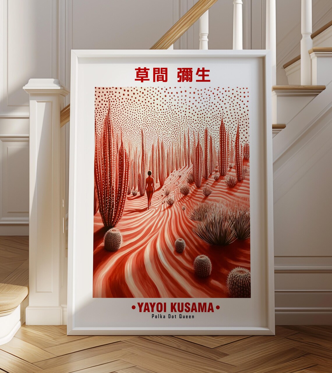 Lone Figure Red Cactus Forest Desert Yayoi Kusama Inspired Poster