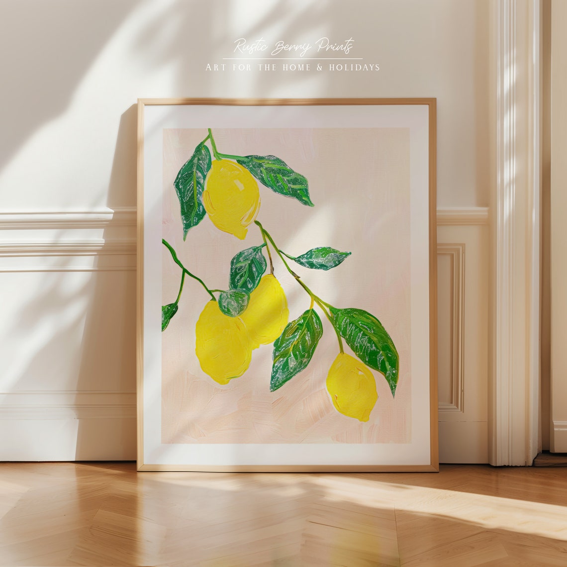 Bright Yellow Lemons on Branch Citrus Summer Kitchen Wall Art