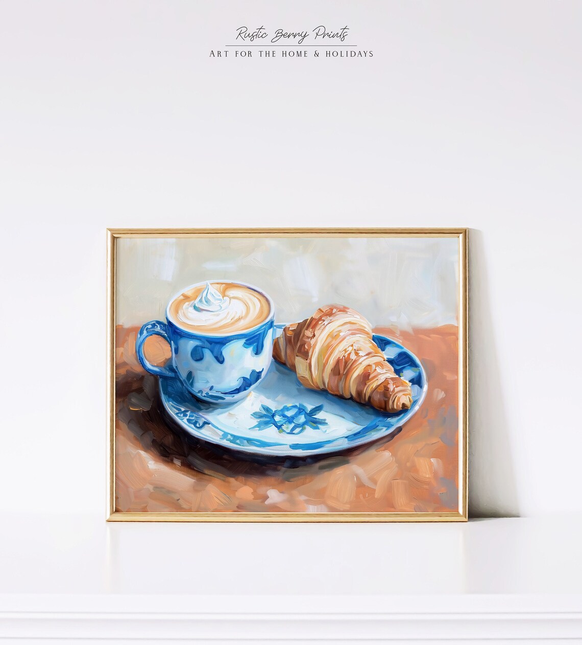 Croissant Coffee Food Art Print Wall Art Oil Painting Vintage Kitchen Decor Poster Trendy Foodie Art