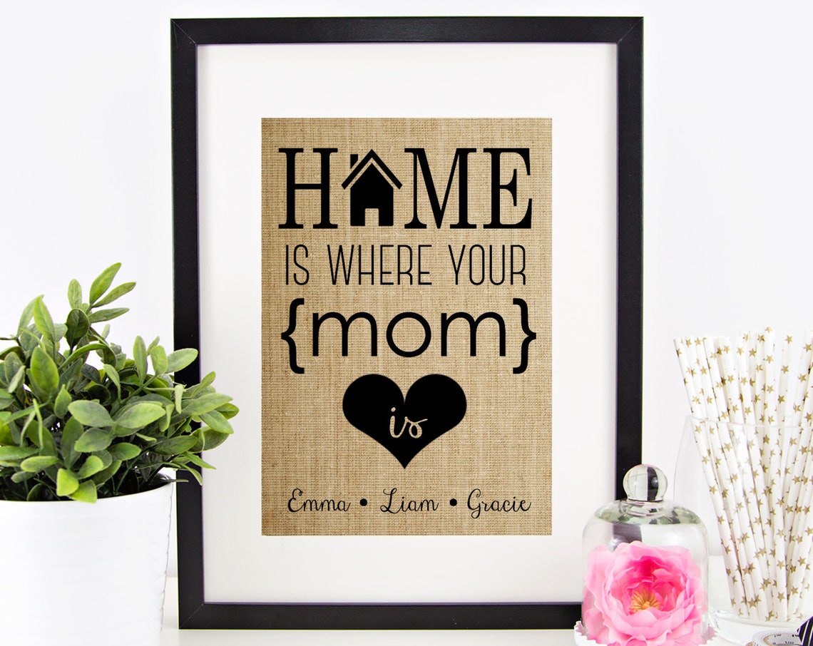 Home Is Where Your Mom Is House Icon Emma Liam Gracie Burlap Poster