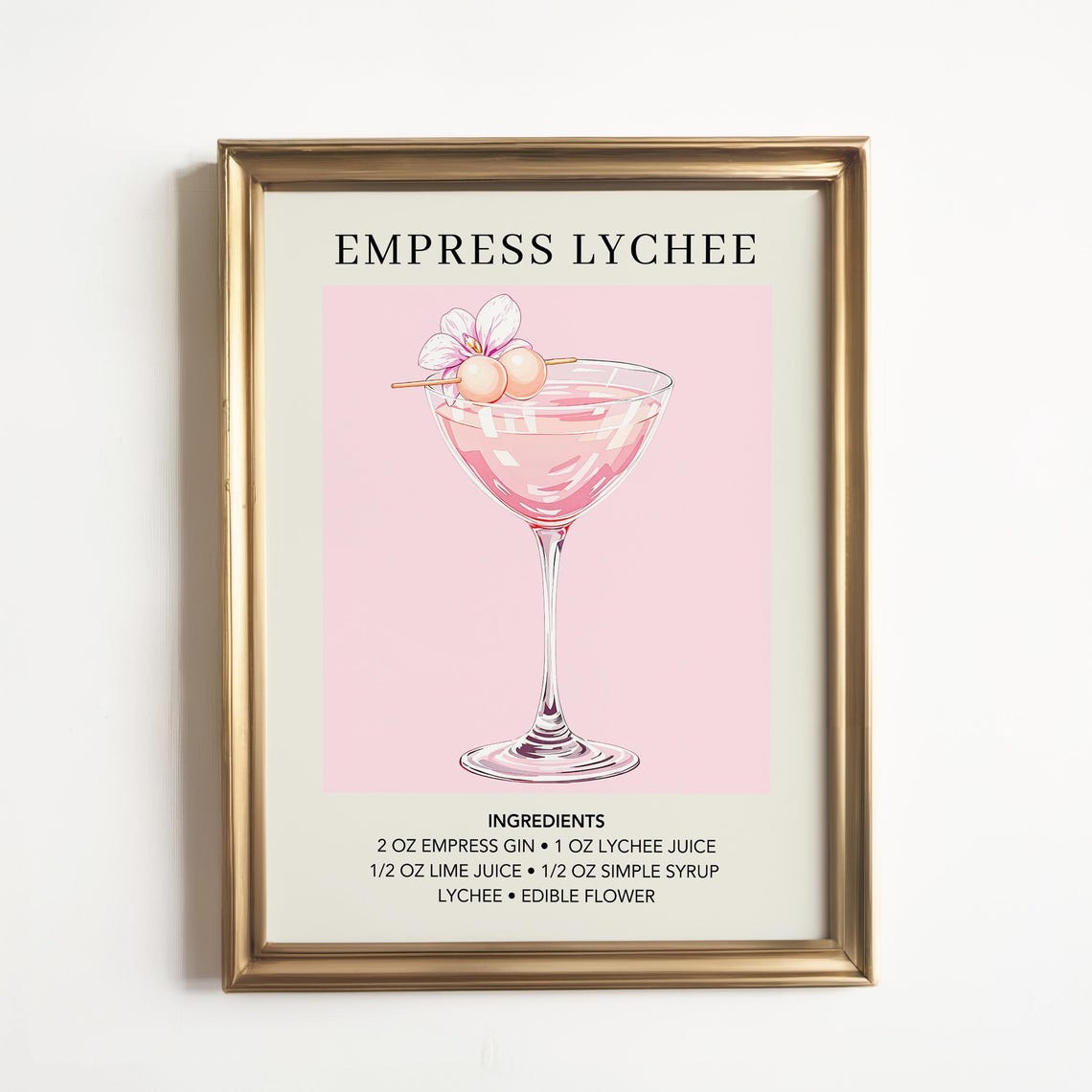Empress Lychee Gin Cocktail Recipe Pink Martini Glass Wall Art