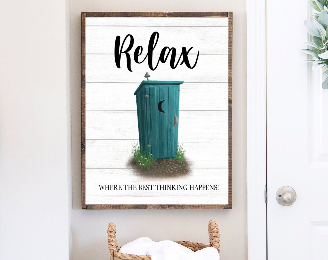 Relax Quote with Teal Outhouse Funny Bathroom Humor Wall Poster