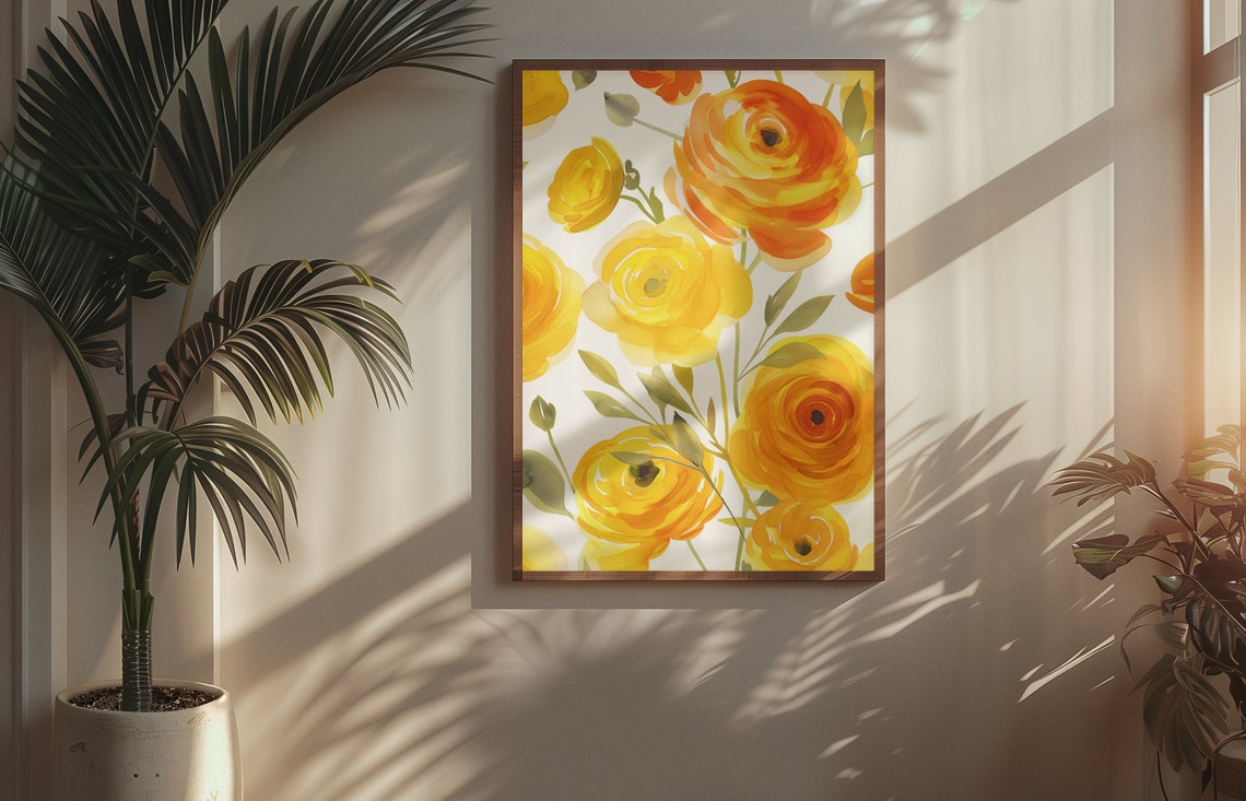 Orange Ranunculus Bloom Pattern Watercolour Botanical Flower Poster - Image 3
