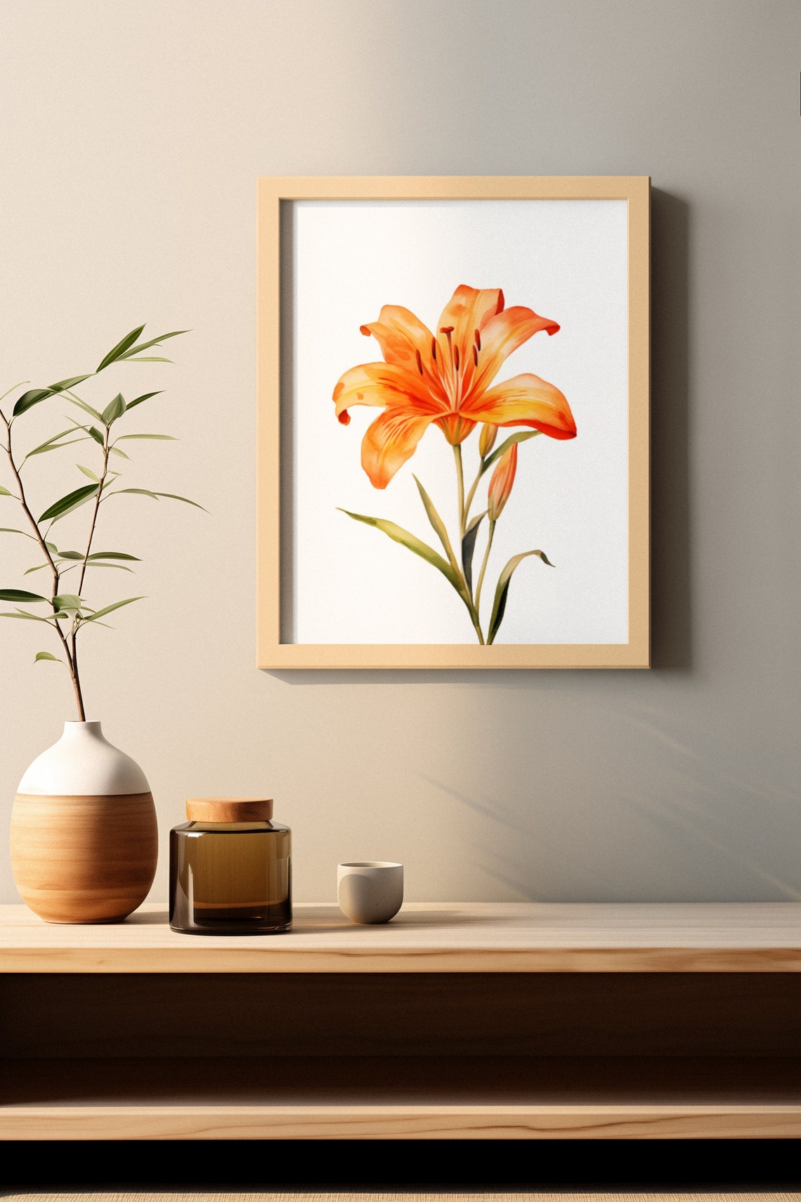 Orange Tiger Lily Single Bloom Botanical Watercolor Flower Poster - Image 2