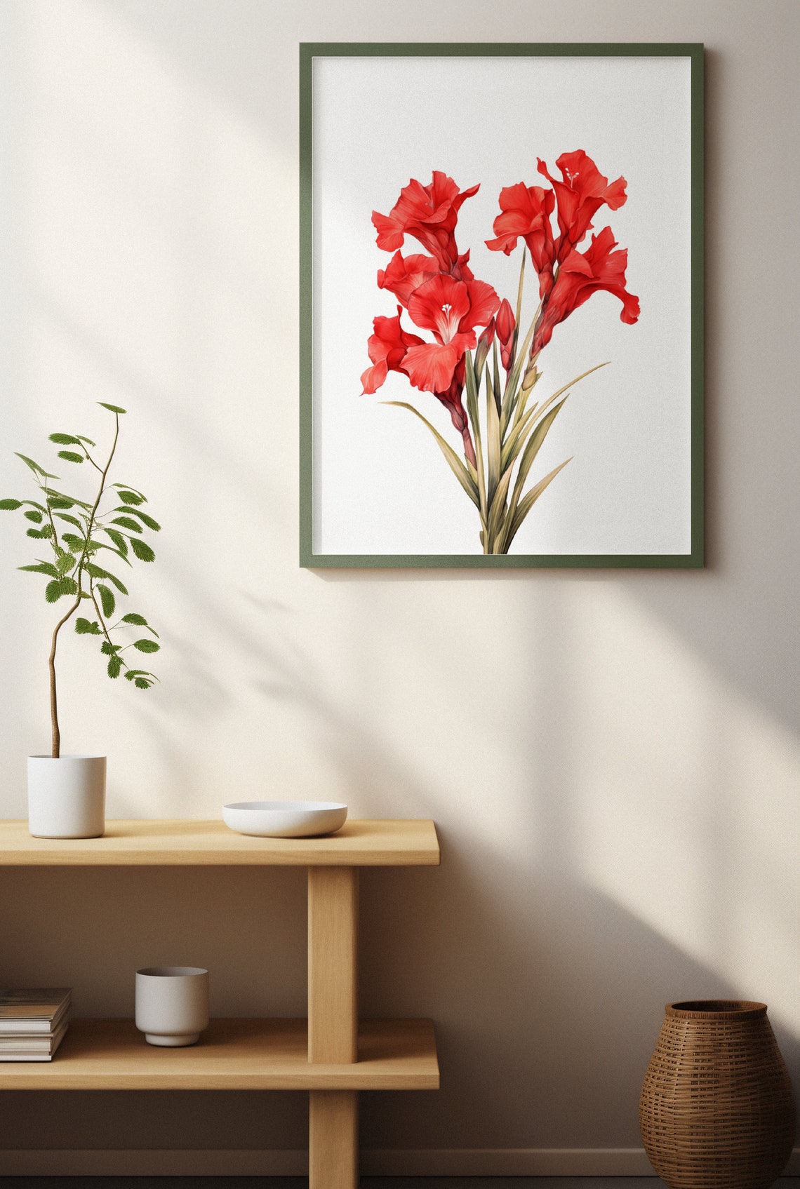 Red Gladiolus Flower Spray Watercolour Botanical Flower Poster - Image 3