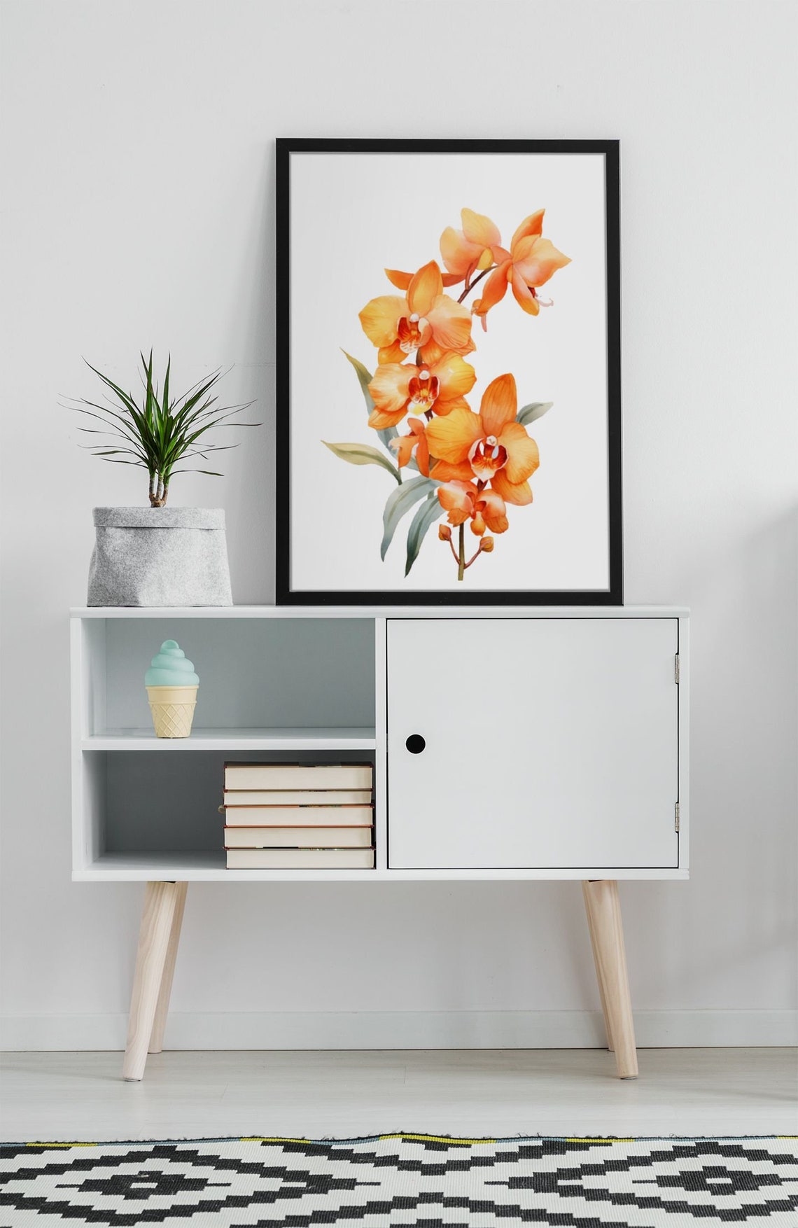 Orange Orchid Blossom Spray Watercolour Botanical Flower Poster - Image 8