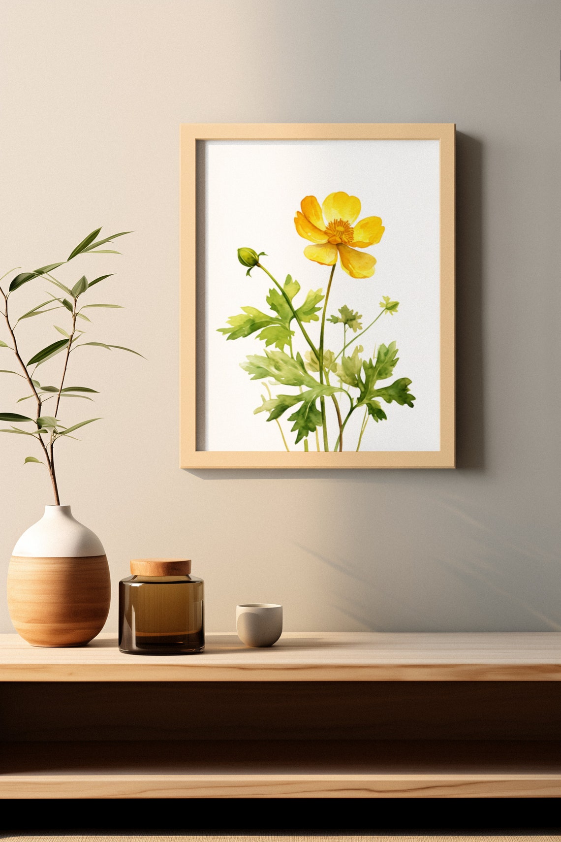 Yellow Buttercup Wildflower Sunny Watercolor Botanical Art Poster - Image 2