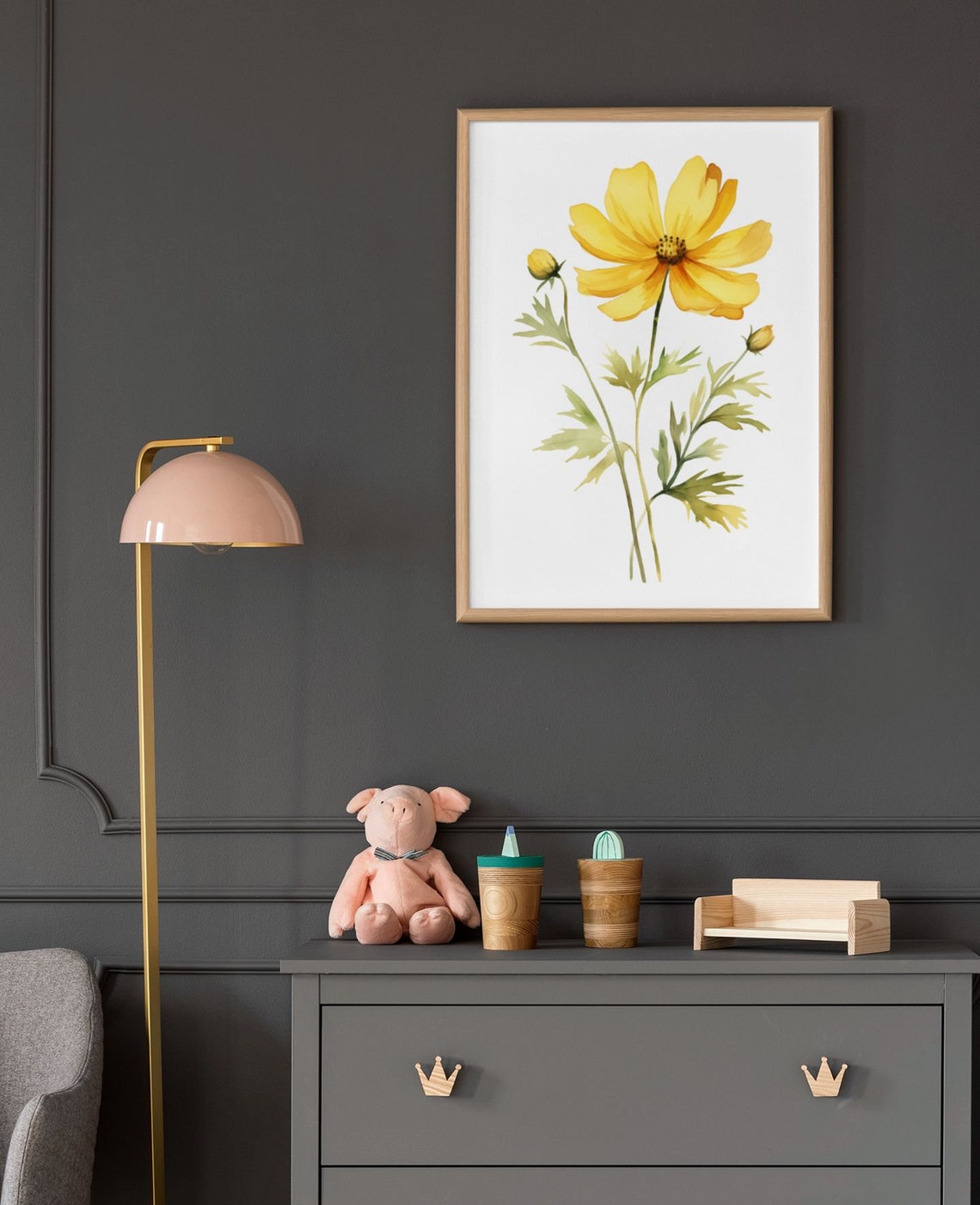 Yellow Cosmos Budding Stems Watercolour Botanical Flower Poster - Image 8