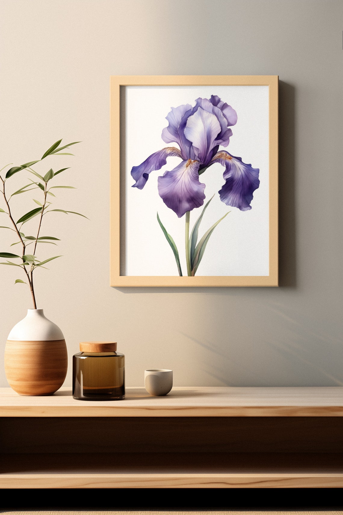 Violet Blue Iris Single Bloom Watercolour Botanical Flower Poster - Image 2