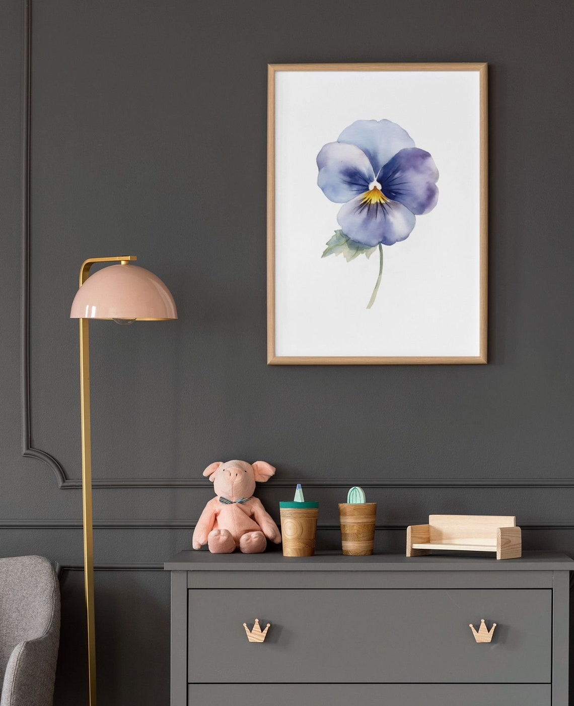 Blue Pansy Delicate Single Bloom Watercolour Botanical Flower Poster - Image 6