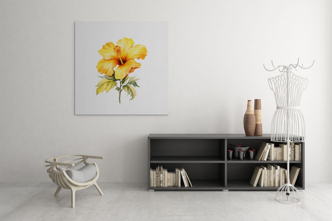 Yellow Hibiscus Tropical Bloom Watercolor Floral Botanical Poster - Image 6