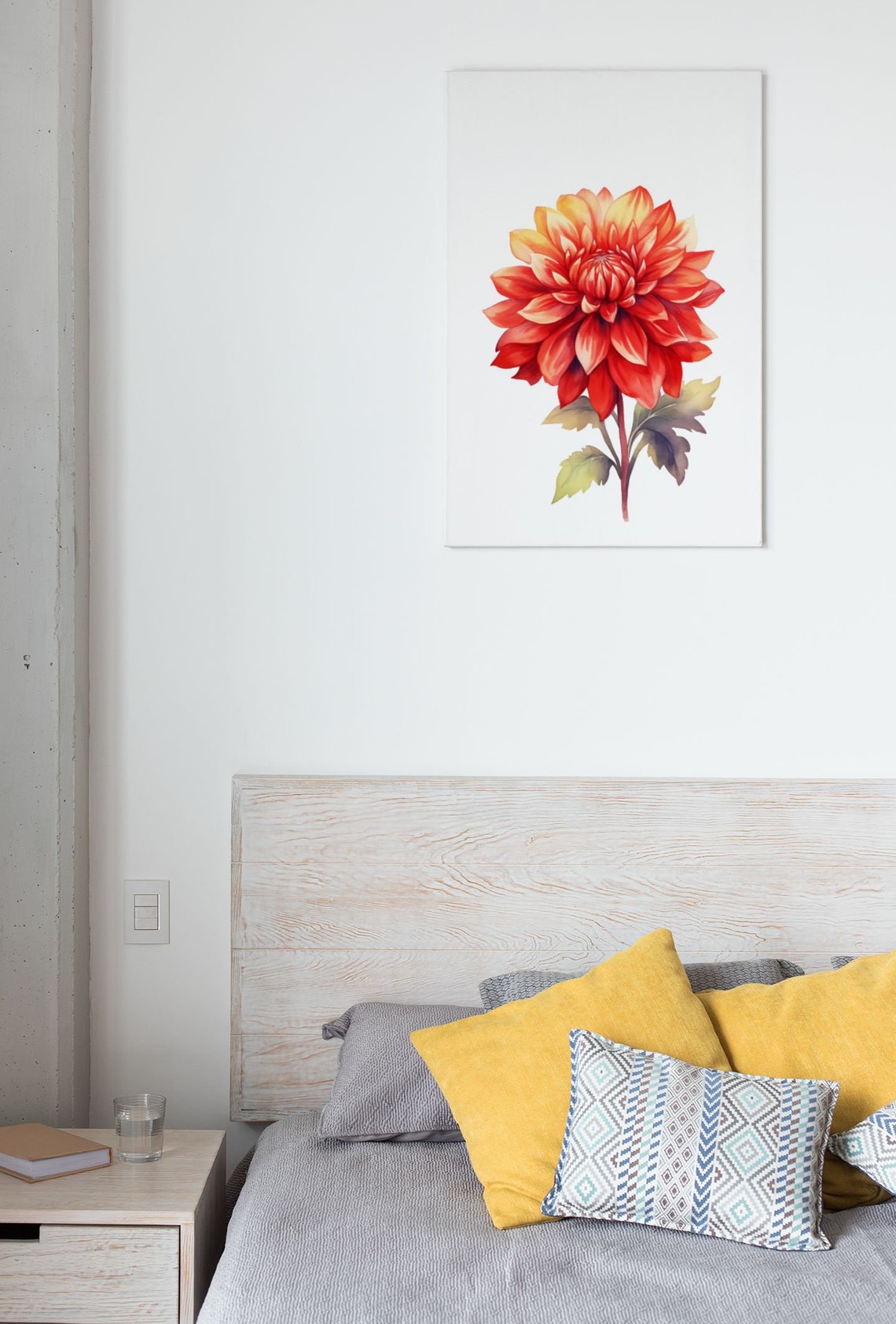 Flame Red Orange Dahlia Golden Tip Watercolour Botanical Art Poster - Image 6