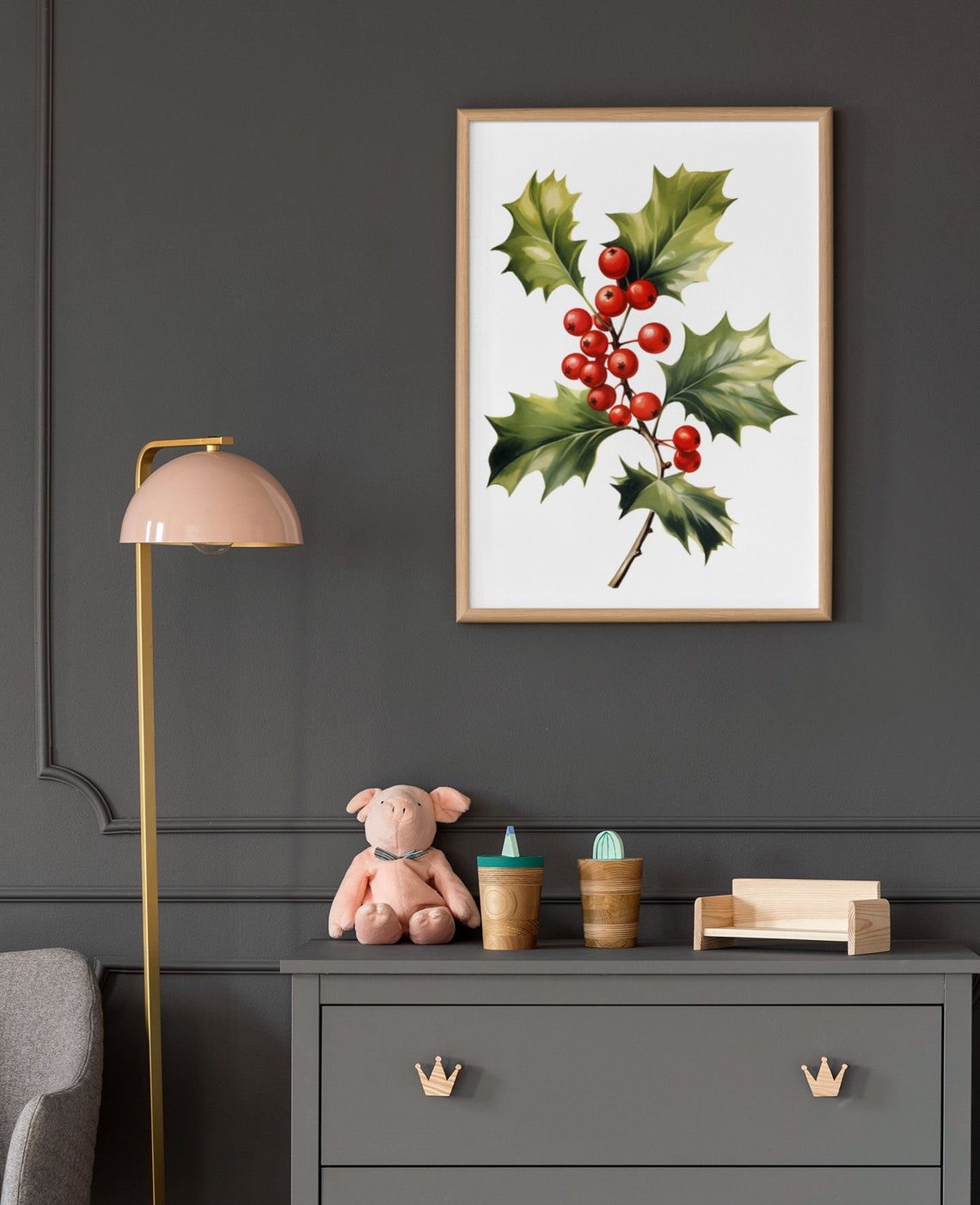 Holly Sprig With Dense Red Berries Festive Watercolor Poster - Image 9