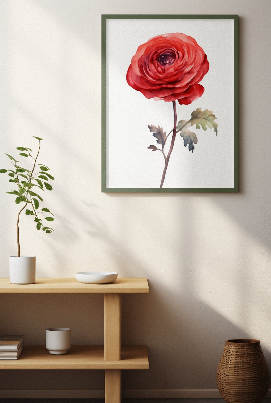 Red Ranunculus Single Bloom Watercolour Botanical Flower Poster - Image 4