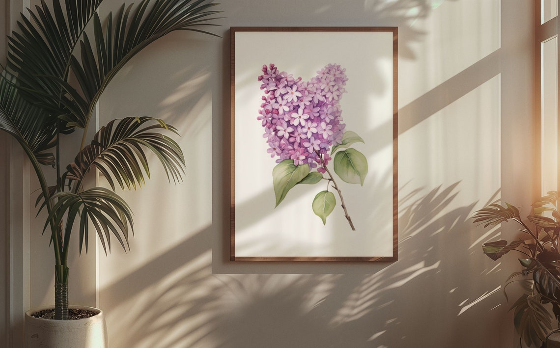 Pink Lilac Single Cluster Watercolour Botanical Flower Poster - Image 5