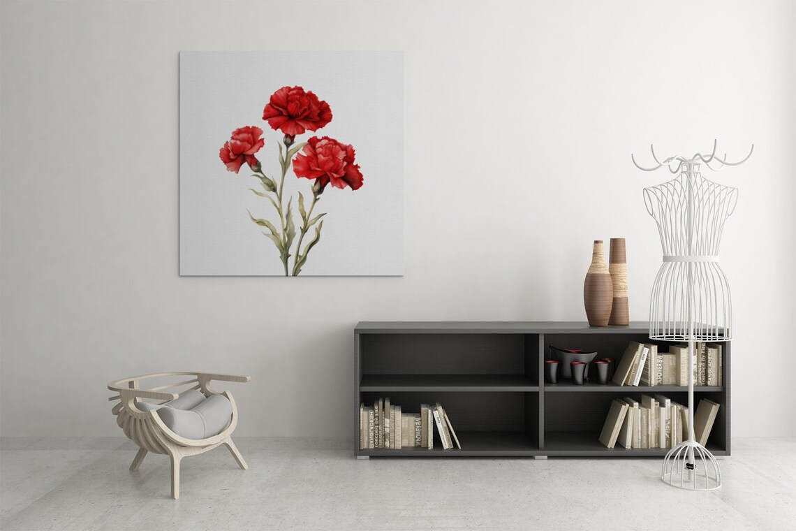 Red Carnations Trio Classic Watercolor Floral Botanical Poster - Image 7