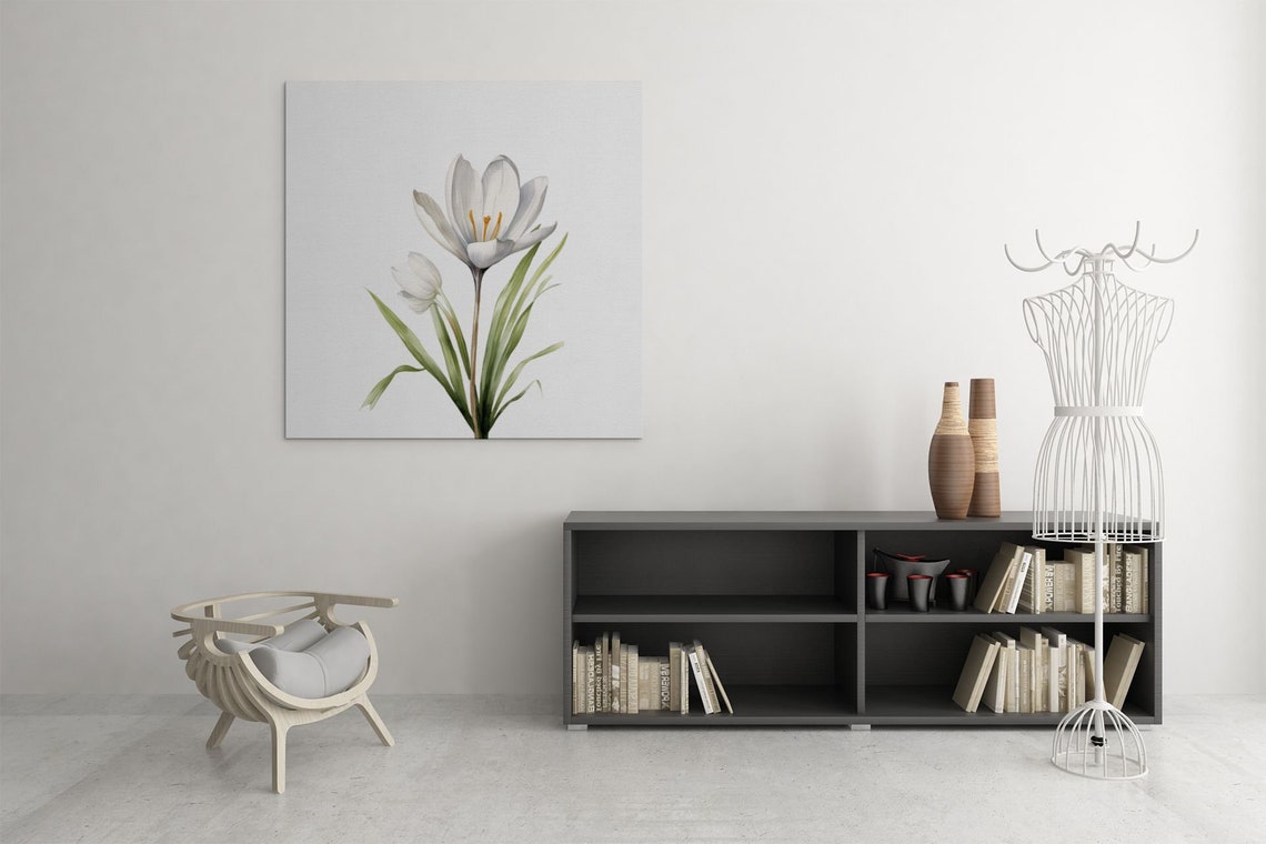 White Crocus Bloom With Bud Tender Serene Watercolor Art Poster - Image 6